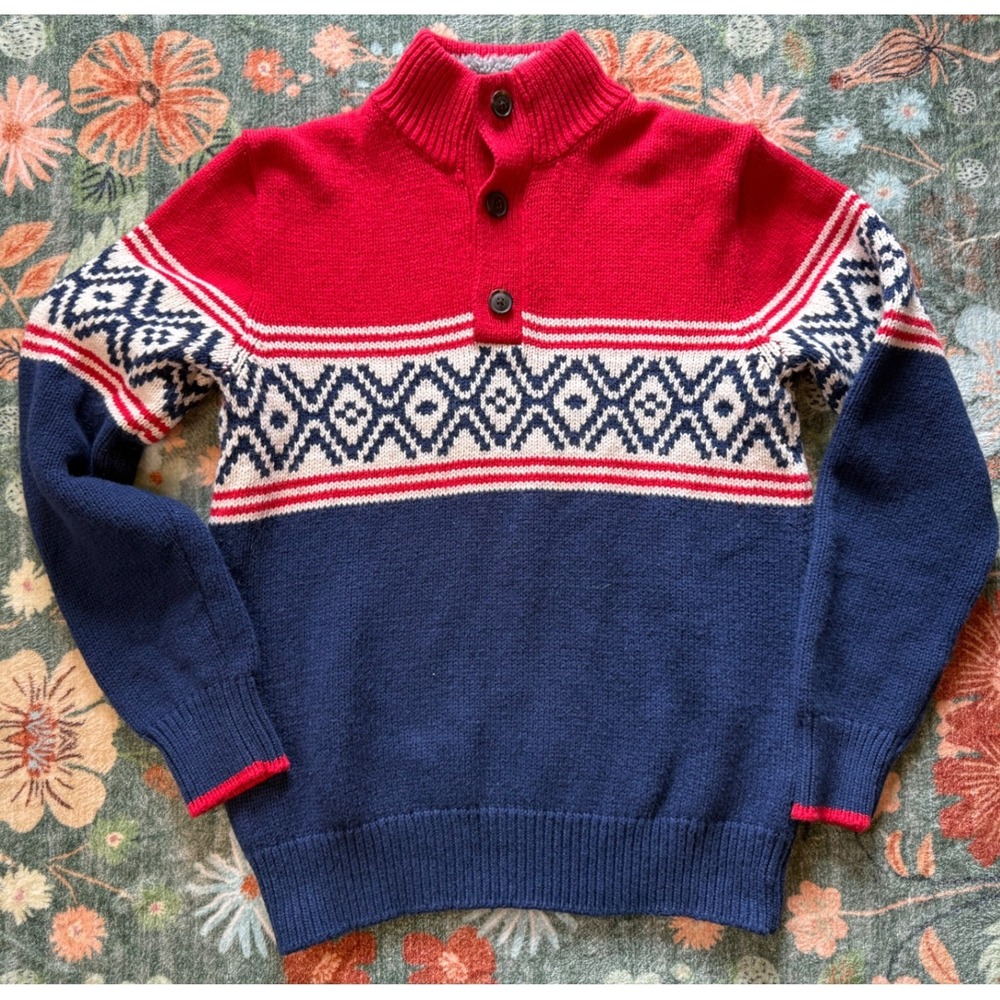 Gap Kids Fair Isle Mock Neck Sweater Red Navy Blue XXL‎ 14-16